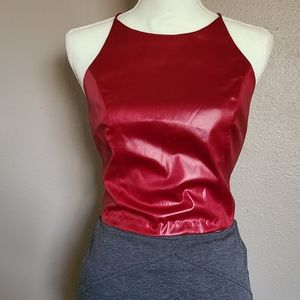 NWOT Conti Red Metallic FauxLeather Halter CropTop